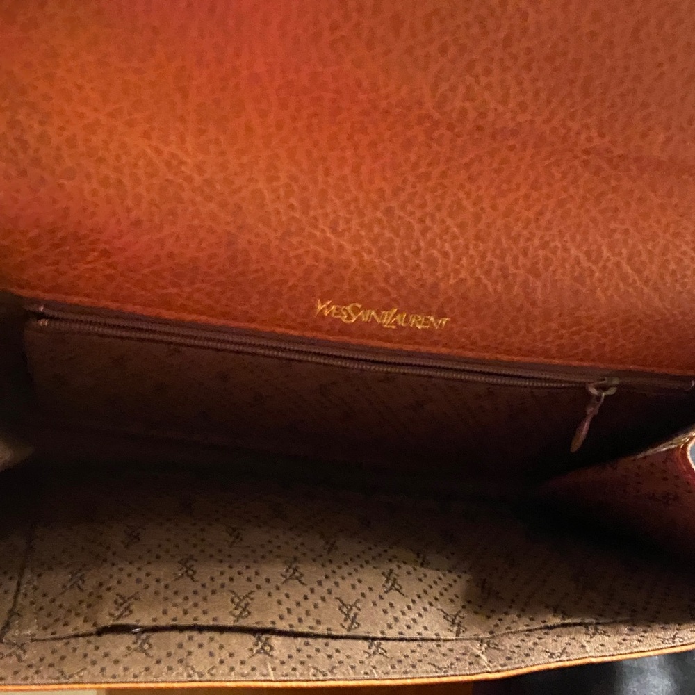 Yves Saint Laurent Rich Brown Leather Messenger Bag add a chain for crossbody - Picture 8 of 16